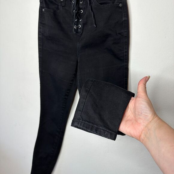 G By Guess Edgy Stone Black Lace-Up Front High Waist Stretch Skinny Jeans 28 - Picture 2 of 12
